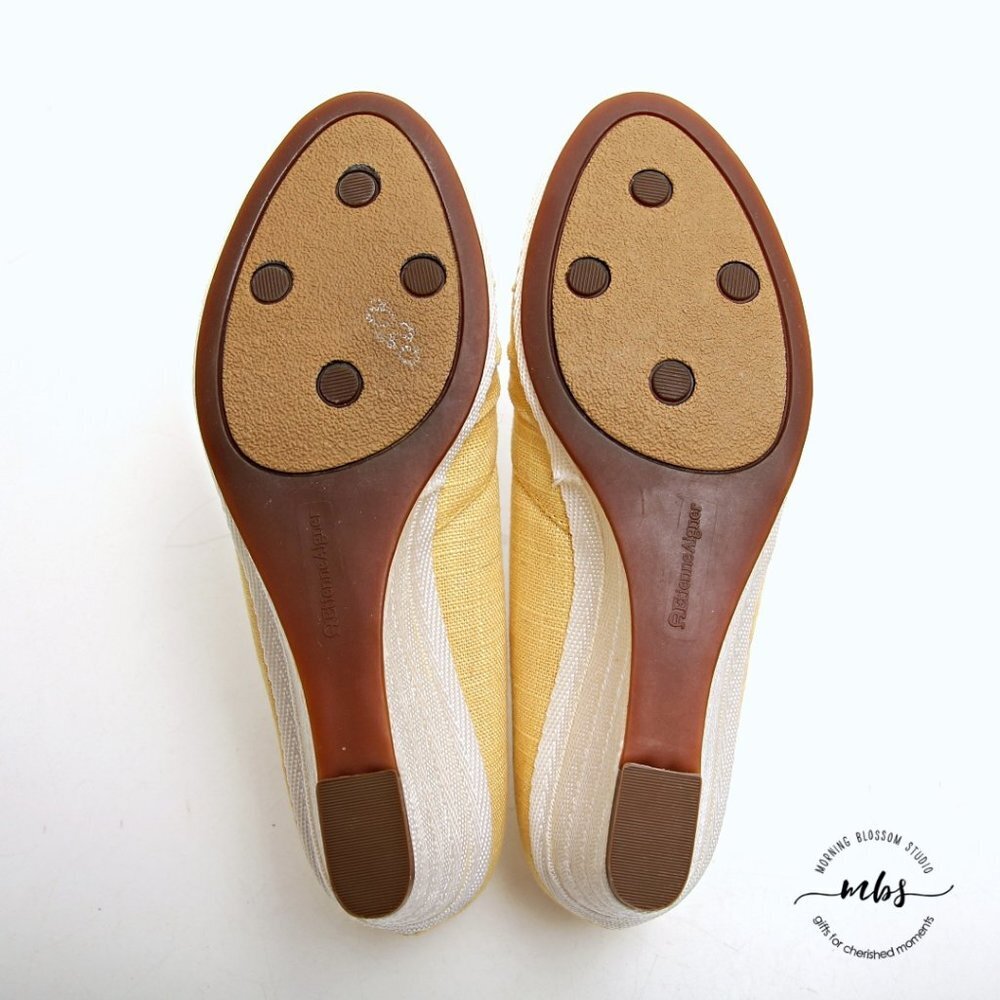 NWT Etienne Aigner Textile Diplomat Wedges‎ Yellow - Picture 12 of 15